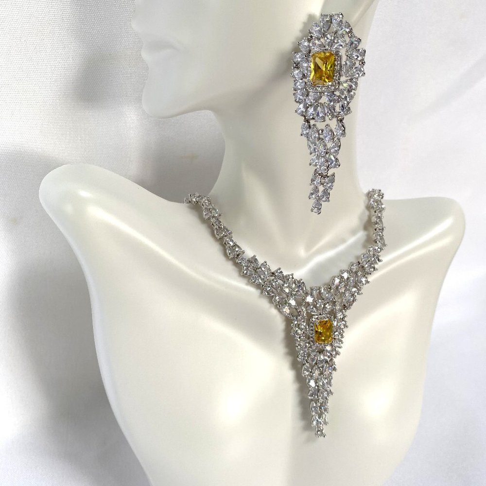 Cubic Zirconia Wedding Necklace/Earrings set